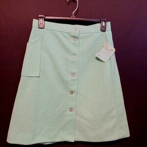 Vintage Polytron A Line Skirt Devonette Orig Tags Lt Green Sz 13 Button Up